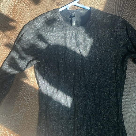 ✅SOLD✅🖤🪩Skims Onxy Shimmer Crew Neck Long Ribbed Long Sleeve Lounge Maxi Dress - Picture 4 of 11